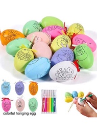 6入植毛蛋套裝,附上彩繪筆可diy彩繪塑膠彈性蛋,學生早期繪畫啟蒙,適用於復活節派對禮物籃用來填充的禮品