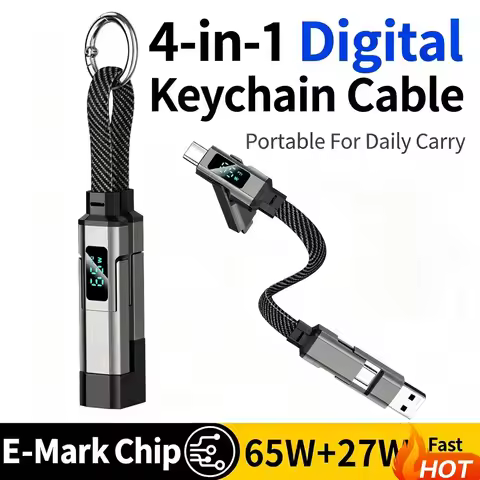 4 in 1 Charging Cable 65W Keychain Type C/USB A/L Port with LED Display New Fashion Portable Fast Ch