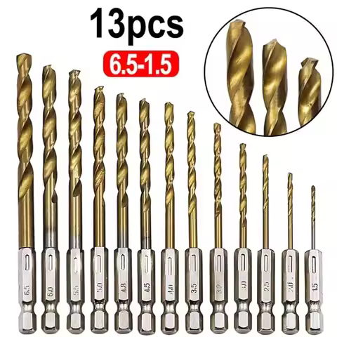 13/16Pcs HSS High Speed Steel Titanium Coated Drill Bit Set 1/4 Hex Shank 1.5mm-6.5mm Hexagonal Hand