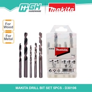 [ GH HARDWARE ] MAKITA D30106 Drill Bit Set For Wood , Metal - 5pcs  ( D 30106 )