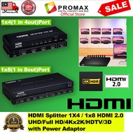 HDMI Splitter 1x4/1x8(1In4Out/1In8Out) HDMI 2.0 UHD/Full HD/4Kx2K/HDTV/3D 4 And 8 ports with Power Adaptor