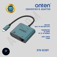 Onten UC289 Adapter USB C to VGA 2K + RJ45 LAN 100Mbps Card Computer