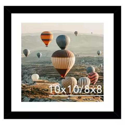 10x10 Picture Frame With Mat, Display 8x8 With Mat or 10x10 Without, Wood Square Photo Frame for Wal