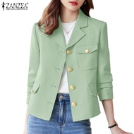 ZANZEA Women Korean Daily Casual Plain Color Long-Sleeved Pockets Blazer