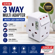 SIRIM 3 Way Multi Plug Adapter 3 Pin with Individual LED Switch