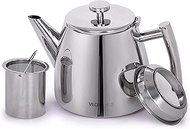 VeoHome Stainless Steel Tea Pot with Infuser - Keeps Heat Thanks to its Double Wall, Silver (1 Liter