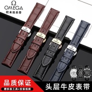 Omega Butterfly Leather Watch with Omega Seamaster Speedmaster Men and Women Butterfly Buckle Original Accessories 20mm