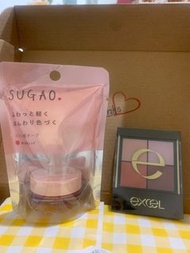 （買1送1）日本 EXCEL眼影盤、SUGAO舒芙蕾腮紅（red)