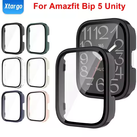 PC+Glass for Amazfit Bip 5 Unity Case Smart Watch Screen Protector All Around Cover Protective Bumpe