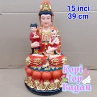 Patung dewi kwan im gendong anak fiber Guan Yin Kuan Im Put Co 15 inci