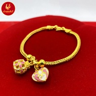 kinnaree สร้อยข้อมือลงยา 2 สลึง จี้ถุงทองหัวใจ เหมือนแท้ 100%(ไม่ลอก ไม่ดำ) กำไลทอง ข้อมือทอง ทองโคล