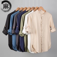 Linen baju lelaki lengan panjang gaya cina pakaian lelaki fesyen jenama Retro cina butang knot lelak
