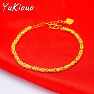 Yukiouo Jewelry New Arrival 18k Gold Pawnable Saudi Gold Original Bracelet for Women Korean Ins Elegant Charm Tetraphyllum Heart-shaped Bracelet Bring You Lucky Creative Gift Jewelry Gold Pawnable Sale