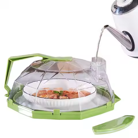 Kitchen Gadgets Accessories Microwave Food Cover with Water Steamer Integrated Handle Splatter Guard