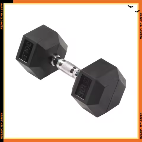 Rubber Encased Hex Dumbbell, Anti-Roll, Black, 30 lb, Assembled Product Weight, Single