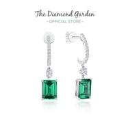 TDG 10K Gold Lab Grown Emerald Diamond Dangling Earring