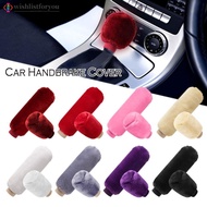 Wishlistforyou 2Pcs Car Handbrake Grip Covers Gear Shift Knob Cover Handle Plush Sleeve Winter Soft 