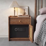 北歐實木夾萬保險櫃床頭櫃簡約現代白蠟木多功能床頭櫃保險櫃壹體收納櫃40CM（密碼款）
