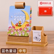 Kalendar Meja 2026 Hiasan Desktop Baharu Tahun Kuda Kalendar Bulanan Kayu Kreatif dengan Pemegang Pe