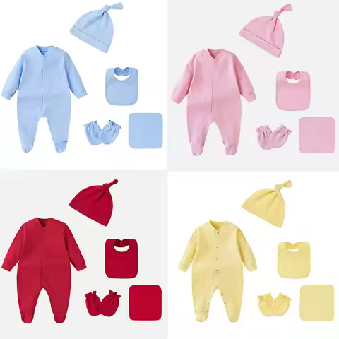 Baby Outfits Boy Girl Newborn 0 to 3 6 9 12 Months Spring Winter Cute Soft Baby Onesie Jumpsuit+Bibs