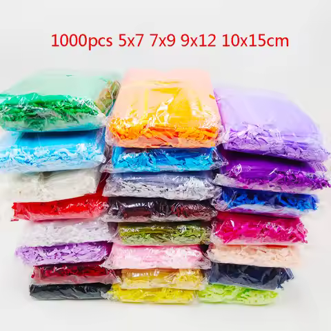 Hot 1000pcs/lot 5x7 7x9 9x12 10x15cm Drawstring Organza Bag Wedding Party Christmas Gift Bags Favor 
