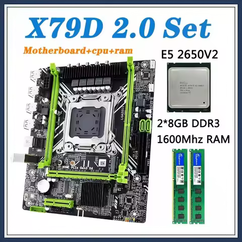 X79D 2.0 Motherboard Kit Set LGA 2011 With Intel XEON E5 2650 V2 2*8=16G DDR3 1600 ECC RAM Memory Co
