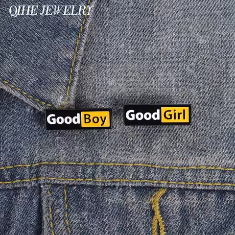 Good Girl Good Boy Enamel Pin Minimalist Text Design Brooch Bag Lapel Badge Valentine's Day Jewelry 