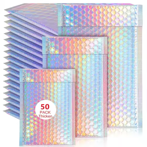50Pcs Shipping Bags Metal Bubble Mailer Holographic Small Business Supplies Packaging Envelope Maili