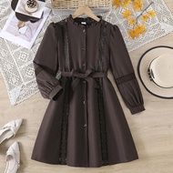 kids clothing new fashion girl dress vintage patchwork long-sleeve solid color dress 8-11-12 years o