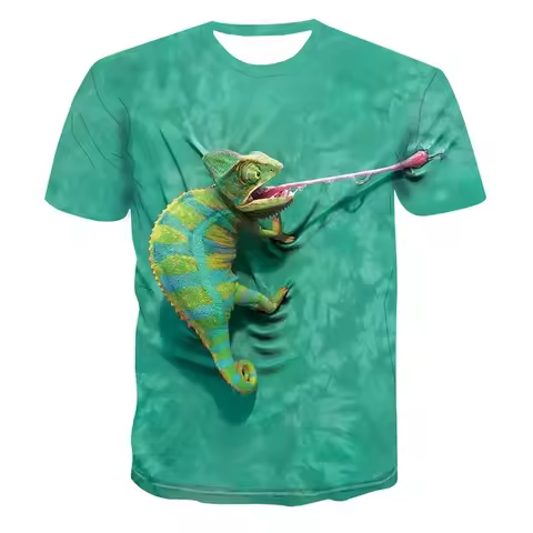 Summer Hot Selling Reptile Lizard Pattern Printed T-shirt Fashion Chameleon Plus Size Hip-Hop Street