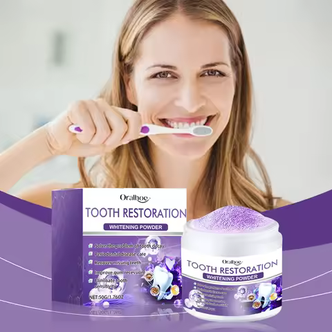 Oralhoe 50g Purple Teeth Bleaching Powder Improve Bad Breath Reduce Plaque Stain Oral Hygiene Care C
