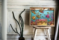 海底寶藏奇遇/童趣動漫風微噴畫/冒險海洋世界/兒童房歡樂掛畫