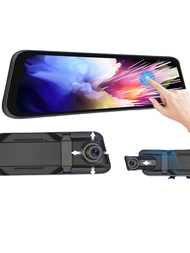 1080P Full HD 2.5D 9.84 Inch Front And Rear View Mirror Driving Recorder, Touch Screen Car Rearview 