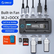 ORICO Upgrade USB C HUB with M.2 NVMe SATA SSD Enclosure Cooling Fan External Type C USB 3.2 10Gbps 4K 60Hz HDMI RJ45 SD/TF for SATA/NVMe SSD Macbook Huawei (DPM2P9-V1)