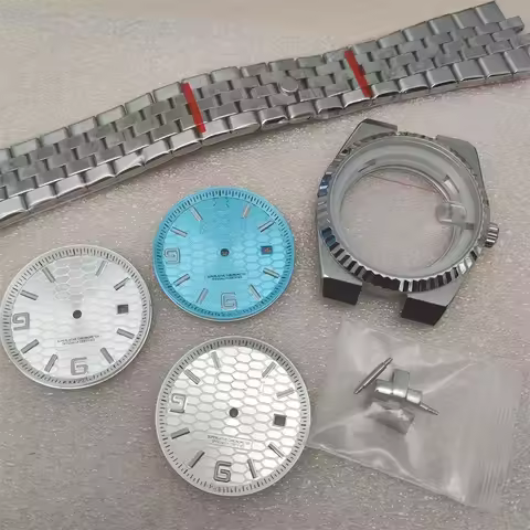 8215 Land Dweller Case New Date Dial 33.5mm with Badge Ring Watch R Dial Blue and White Watch Dial f