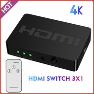 3x1 HDMI Switch Selector 4Kx2K HDMI Switcher Adapter 3 in 1 out with IR Remote Control for PC Laptop Game Console DVD HDTV