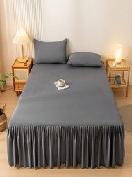 1入組純色床裙聚酯纖維床罩單片韌絨床單保護套套,適用於臥室四季皆宜