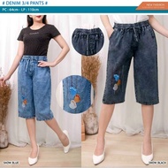 7/8 snow denim jeans trousers embroidered with jumbo pallette motif, elastic waist, maximum lp 110cm