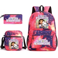 Gabby's Dollhouse Three-piece Schoolbag Male and Female Students Leisure Bag Printing Large-capacity Outdoor Backpack Sports Backpack Lightening Zipper Shoulders Outdoor Bag