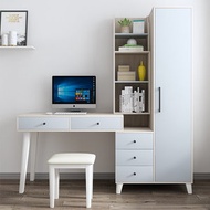 北歐簡約衣櫃梳妝枱電腦枱書檯架收納櫃帶掛衣架一體組合櫃120CM（不配櫈）