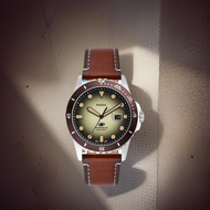 [Powermatic] Fossil FS5961 Blue Dive Date Brown LiteHide™ Strap Green Textured Dial Men Watch