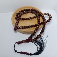 Dika Acc. 99-bead wooden prayer beads, Asmaul Husana carving, the name of good Allah. Perfect size a