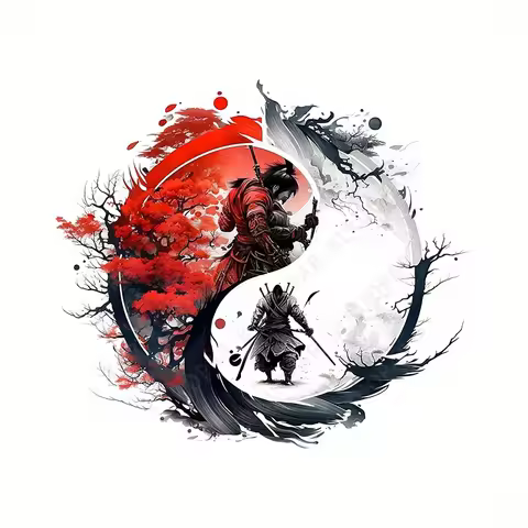 JDM Samurai Duel Yin-Yang Vinyl Sticker Waterproof Decal For Car Door Motorcycle Auto Styling Decora
