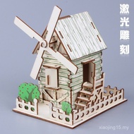 3d Model Windmill Puzzle 8-12 Hut Girl Assembling Building Handmade Years Old Wooden Three-Dimension