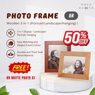 【Mach Photo】50% OFF Sale｜8R Wooden Photo Frame Walnut | Table Stand or Wall Hanging｜Free 8R Matte Ph