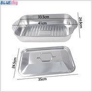 Stainless Steel Roasting Pan with Lid And Handle Heavy Duty Turkey Baking Broiler Tray High Sided In