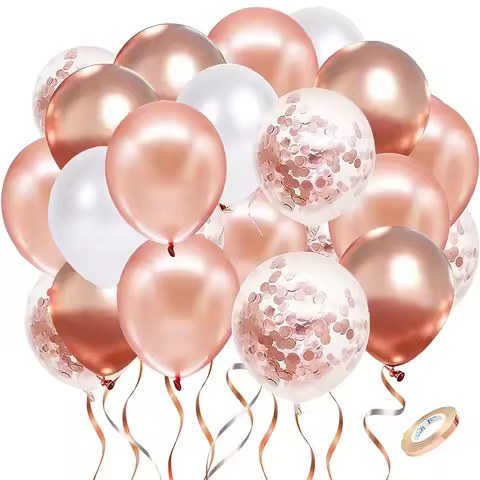Pearl Rose Gold Latex Balloons Pearl White Metal Rose Gold Confetti Balloon Ribbon Wedding Bridal Sh