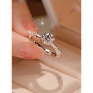 Moissanite Diamond Ring Female Sterling Silver Platinum Plated AU750 Ring Zhoujia Micro-Inlaid Six-C