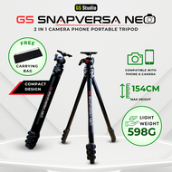 GS SnapVersa Neo 2 in 1 Ergonomic Tripod for Camera & Phone – Eye-Level 154cm Height with Dual Hot S