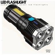 CHAINSHOP (4 HEADS) Powerful flashlight USB Rechargeable Led flashlight Four Heads